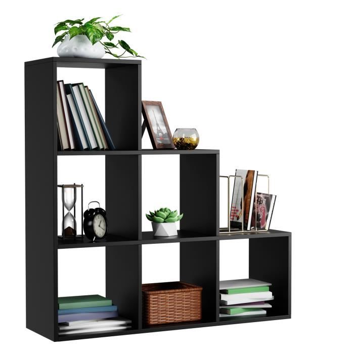 miadomodo® étagère d'escalier - 6 compartiments, robuste, 97,5 x 29 x 97,5 cm, en noir - meuble de rangement, bibliothèque