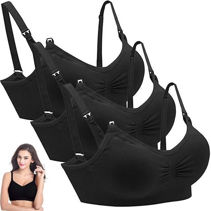 Lot de 3 Soutien-Gorge de Maternité Brassière Sans Couture pour Femmes Bras Allaitement Bra de Grossesse Noir