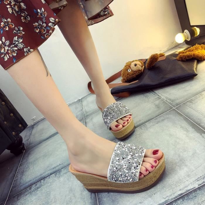 Sandales à Paillettes Talons Hauts Pour Filles - Antidérapantes, Légères, Pour Fêtes, Plage, Occasions Spéciales
