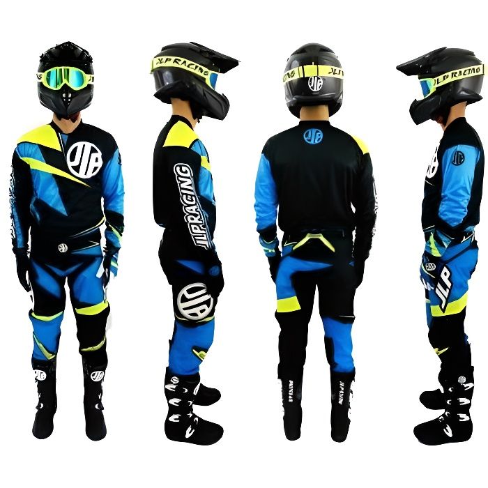 TENUE MOTO CROSS PANTALON MAILLOT GANTS QUAD ENDURO VTT BMX MTB NOIR BLEU  JAUNE FLUO 2021 - Cdiscount Auto