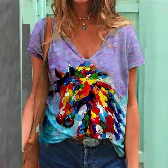 REBOYA T-Shirt Oversize Femme - Imprimé Cowboy Rétro 'First Rodeo' - Col Rond Manches Courtes