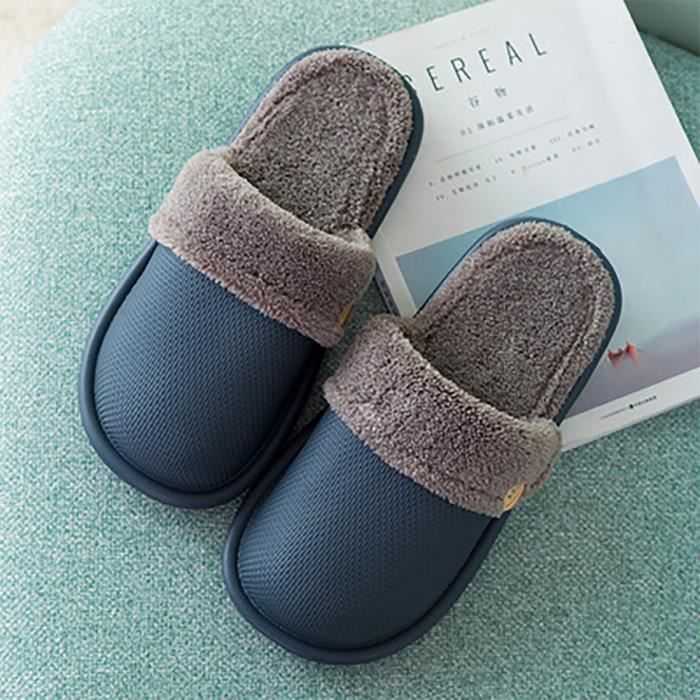 Chausson homme femme Pantoufles à bout fermé pour femmes d'hiver en peluche  glisse à la maison pour hommes pantoufles en coton Gris - Cdiscount  Chaussures