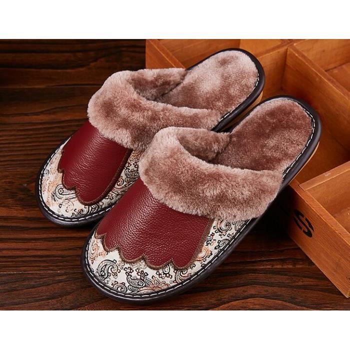 Chaussons En Cuir Véritable BeComfy - Semelle épaisse Antidérapante, Confort Optimal, Tailles 36-46, Fabriqués En UE