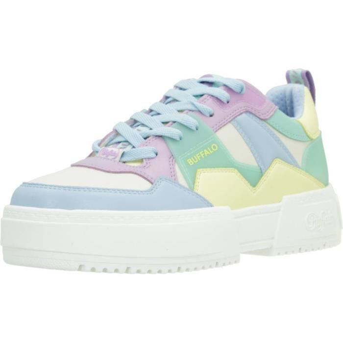 Basket BUFFALO 134609 Femme Blanc Synthetique Plat Blanc Cdiscount Chaussures