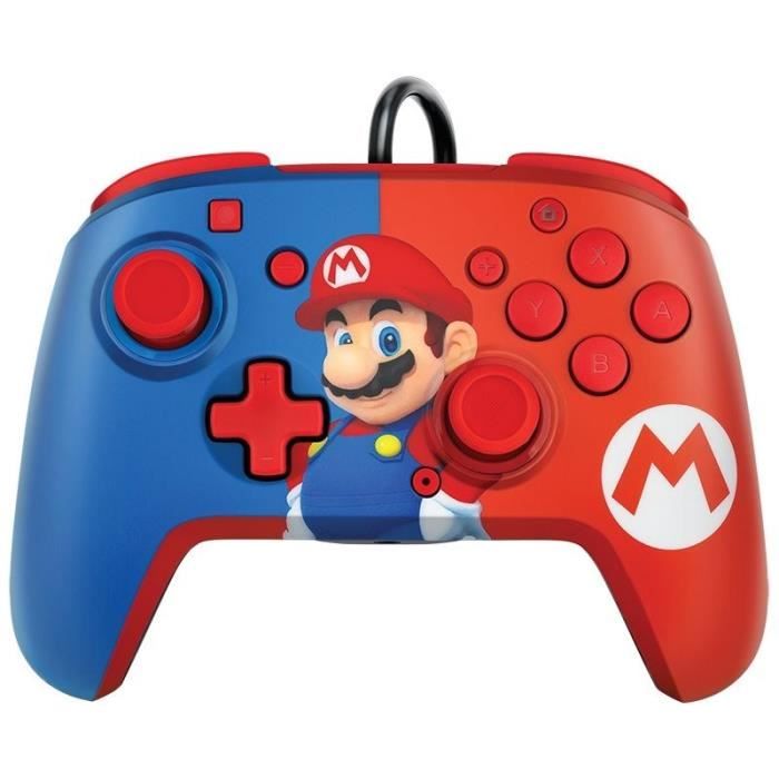 Manette filaire - PDP - Super Mario - Nintendo Switch et Switch OLED - Câble 3 m - Licence officielle Nintendo - Motif Mario - Bleu