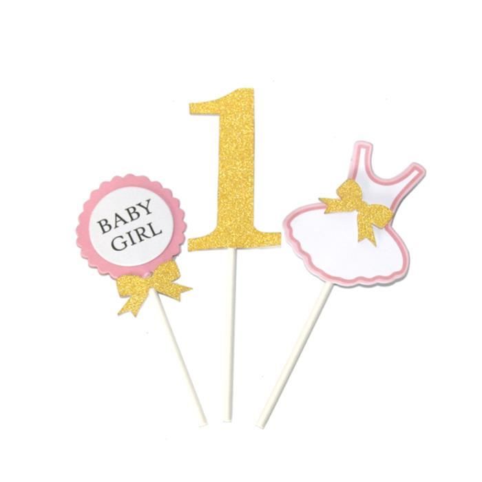 3pcs Gateau Topper Drapeau Bebe Garcon Fille 1 An Vieillesse Joyeux Anniversaire Pour La Kit De Decoration Pack De Decoration Cdiscount Maison