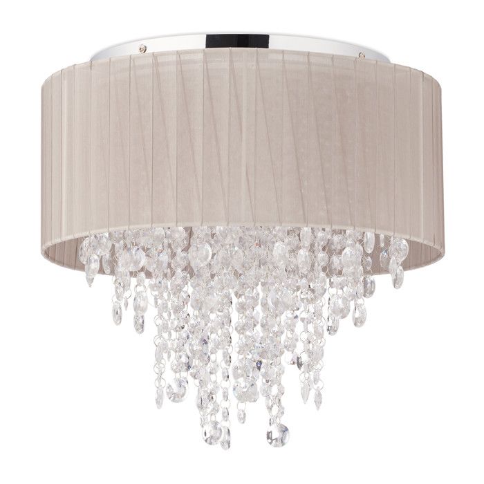 Relaxdays plafondlamp met kristallen, lampenkap van organza, plafondlicht 5- lichts, 39 x 40 cm, G9-fitting, roze/zilver