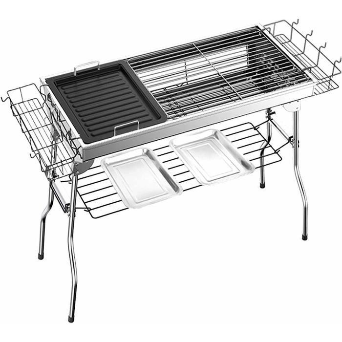 Lot De 3 Supports De Barbecue En Inox Avec Poignée Bois - Pince à Poisson Pliable, Portable (62x12cm) - 4