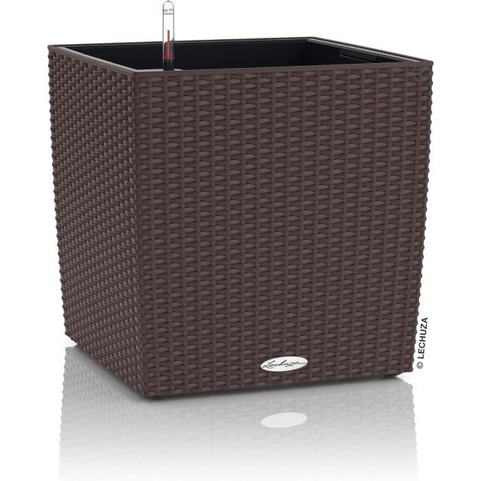 Pot de fleur LECHUZA Canto Stone Cube 40 - kit complet LED, noir