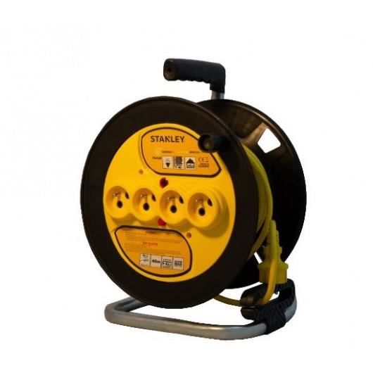 Enrouleur prolongateur STANLEY 6357 25m 4 prises Disjoncteur thermique