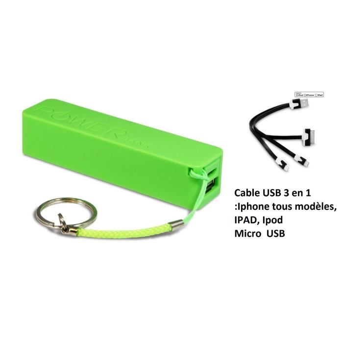 Batterie Externe Power Bank Vida IT 5000mAh - 2 Ports USB - Câbles Inclus Pour IPhone & USB-C - Noir Slim