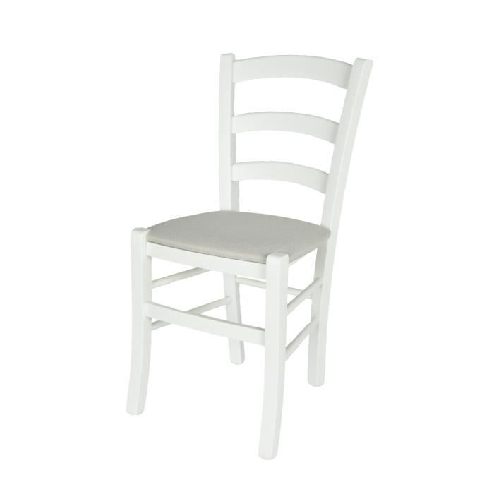Tommychairs - Chaise cuisine VENEZIA structure en bois de hêtre laqué en couleur blanc assise en tissu couleur blanc dhuitre