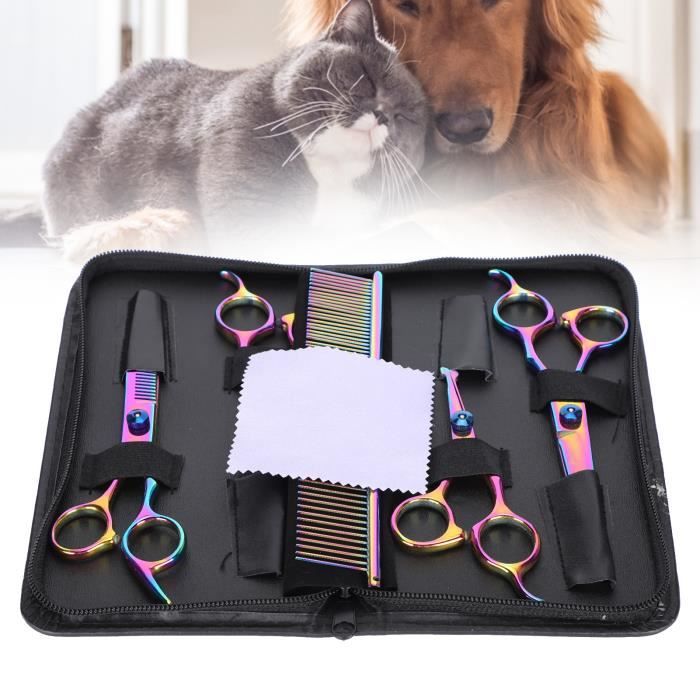 Comparer les prix de Kit de Ciseaux de Toilettage Animaux de Compagnie en Acier Inoxydable avec Pointe Ronde pour Chien Chat