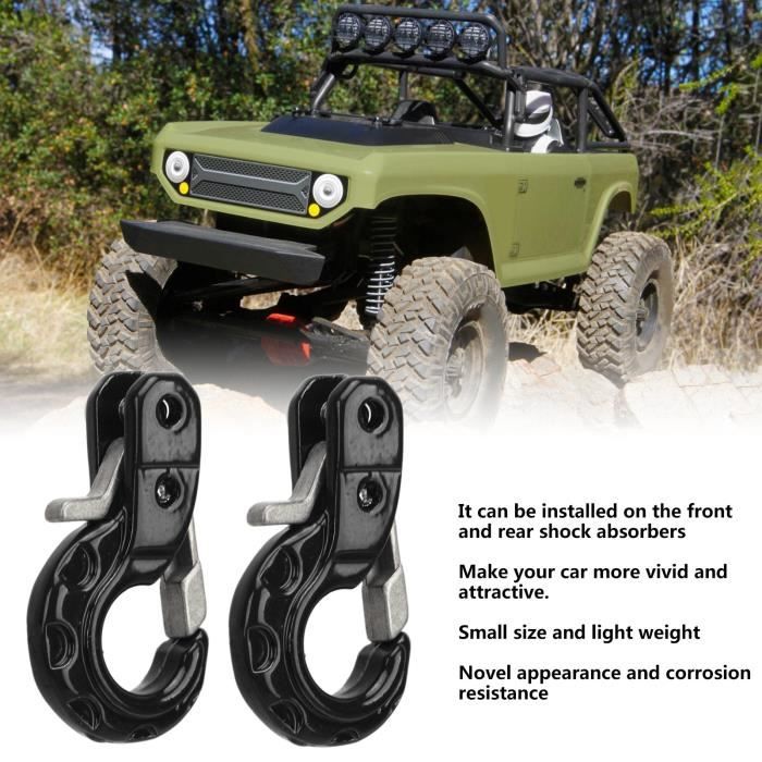 2 Crochets De Treuil En Aluminium Pour Voiture RC 1/10 - Compatible SCX10, D90, TF2 - Avec Corde En Acier