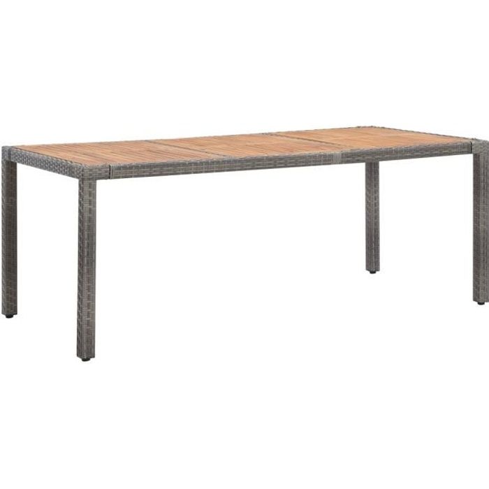 VidaXL Table de jardin Gris 190x90x75cm Résine tressée et acacia Poids