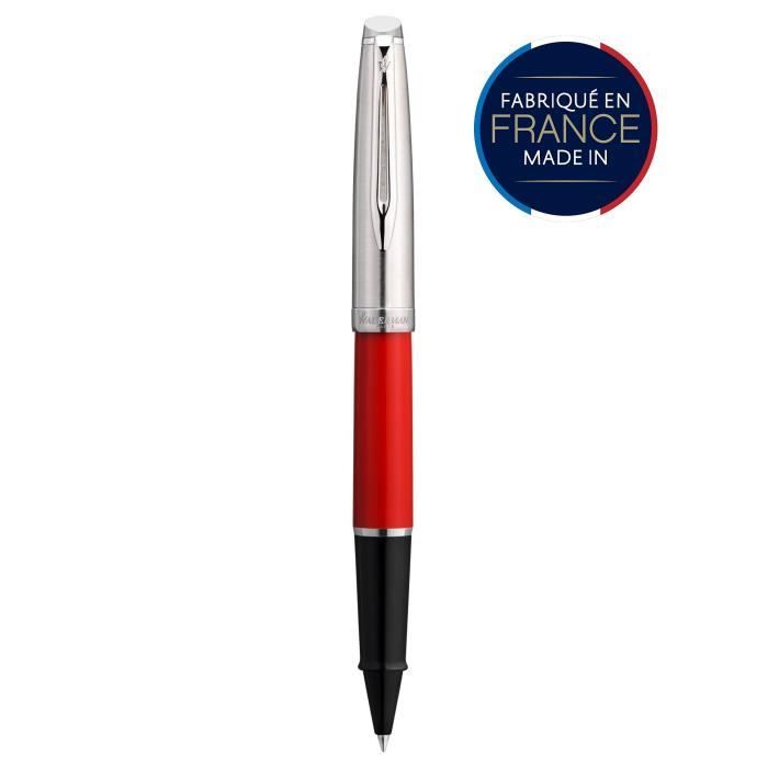 WATERMAN Emblème stylo roller, rouge, attributs chromés, recharge noire pointe fine, Coffret cadeau