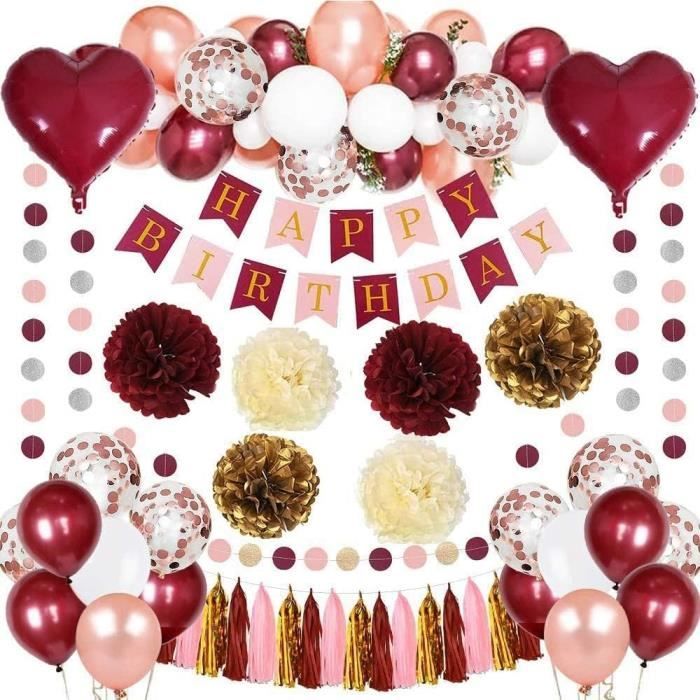 Décorations d'anniversaire pour femmes, décorations de fête bordeaux avec  ballons blancs or rose, bannière de joyeux anniversaire - Cdiscount Maison