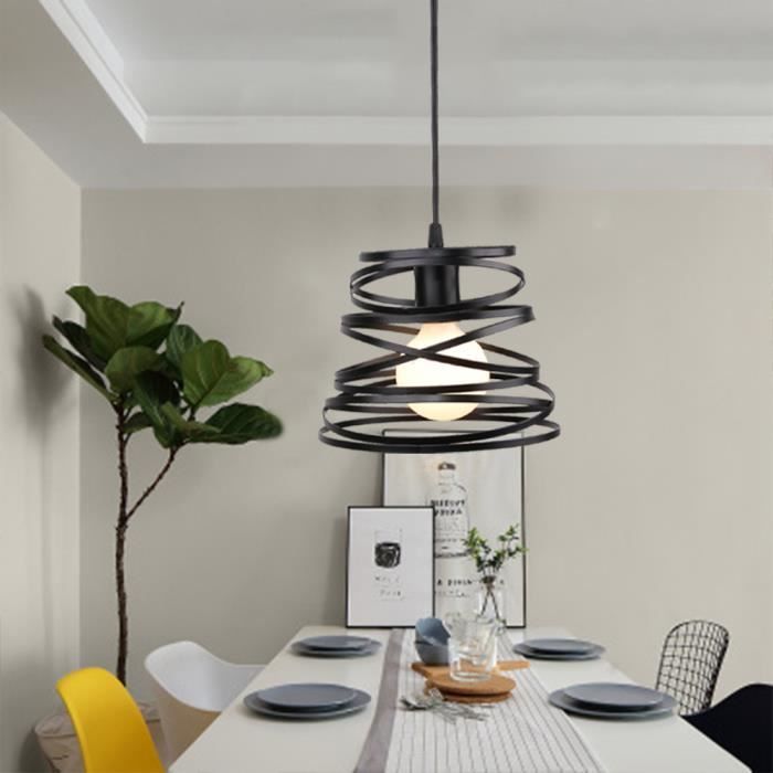 UNI Suspension Cage Ressort en Métal E27 Plafonnier Lustre Luminaire pour Couloir Entrée Salon Noir