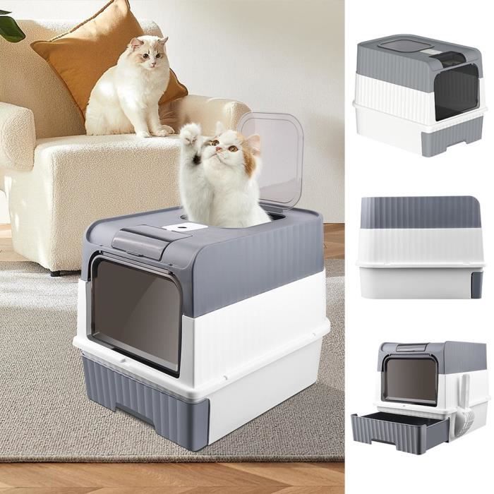 Comparer les prix de XUANYU Bac à Litière pour Chat, 49*37*35cm XXL Maison de Toilette Chat Pliable avec Couvercle,Bac de Tiroir et Pelle à Litière Gris