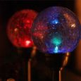 Balise solaire inox et boule verre craquelé 8 cm led multicolore-1