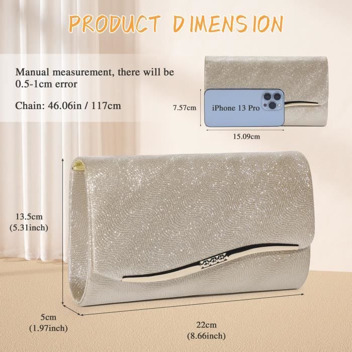 Fonyiunce Sac Paillettes Femme Grande Capacité | Pochette Soirée Strass + Chaîne Amovible | Clutch Élégante Pour Mariage & Fête