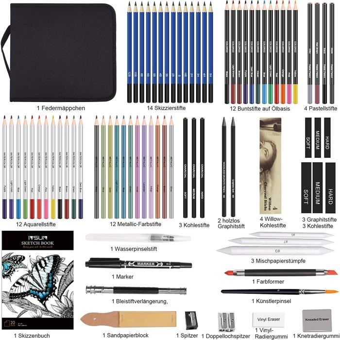 41PCS kit de dessin pro avec Crayons Fusain, crayon de couleur  aquarellable, crayon graphite - Cdiscount Beaux-Arts et Loisirs créatifs