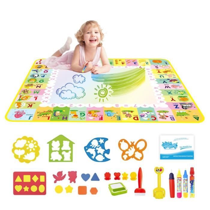 Meimii Tapis Magique Double Face 120x90cm Aqua Doodle + Jeux Éducatifs - Jouet Enfant 3-5 Ans