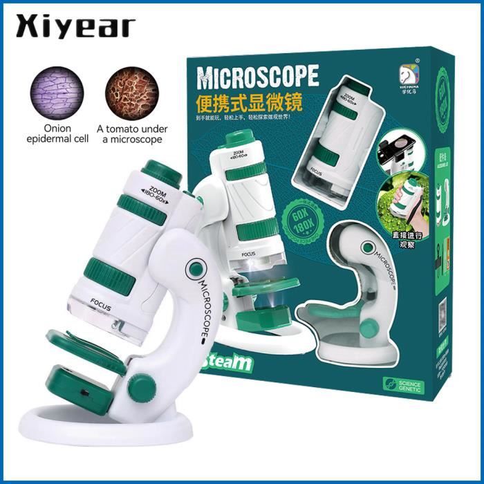 Microscope Optique Monoculaire – Grossissement 64X-2400X, Support Téléphone, Lampe LED, Accessoires Inclus – Cadeau Scientifique Enfant