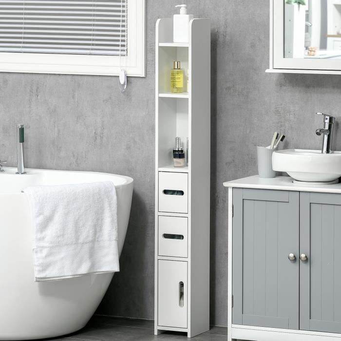 Meuble de salle de bain blanc meuble de rangement étroit en bois à fixer au  mur ou au sol meuble mural à double porte - Cdiscount Maison