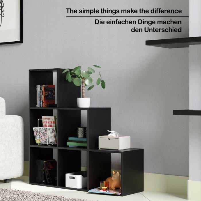 Étagère Escalier 6 Cases Relaxdays - Meuble Rangement Modulable Noir - Idéale Salon Ou Chambre