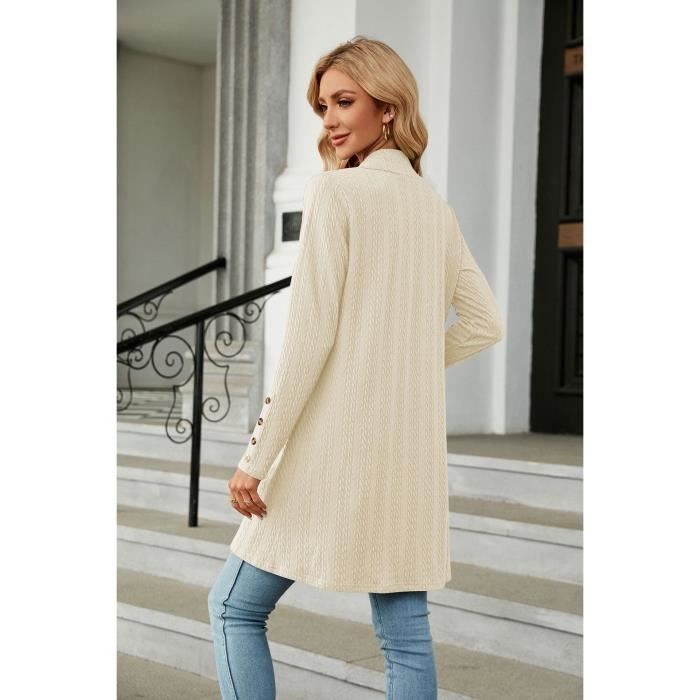 Gilet Femme Mi longue en Tricot Couleur Unie Casual Cardigan