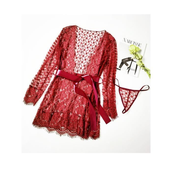 Peignoir cardigan en dentelle cils d coup s ROBE SEXY Achat