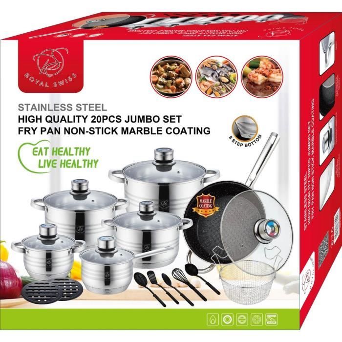 Batterie De Cuisine Royal Swiss 9 Pièces Induction - Poignées Amovibles, Sans PFOA, Couvercles Verre - Coloris Beige Diamant