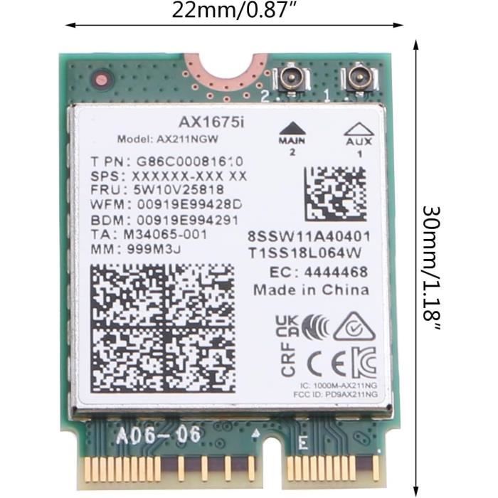 Killer Ax1675I Tri Band Wifi 6E Card 802.11Ac Ax Wireless Ngff M.2 Key ...