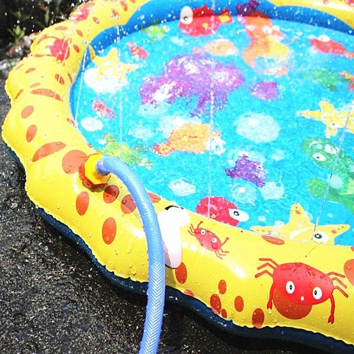 Peradix Tapis Enfant de Jet d'eau 170CM PVC Tapis de Pulvérisation D'éclaboussure d'eau Piscine de Jeux Natte et avec Jet Fontaine pour Enfant,Splash Sprinkle Play Pad Mat Garçons et Filles (Jaune