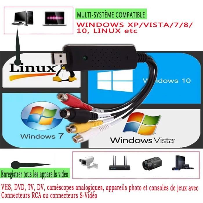 Vidéo Capture Audio Video USB 2.0 Convertisseur VHS Numérique.