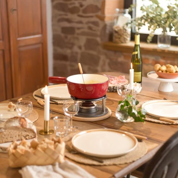 Service à Fondue Sitram 10 Pièces En Fonte Émaillée - Caquelon Ø16 Cm, 6 Fourchettes, Brûleur, Noir