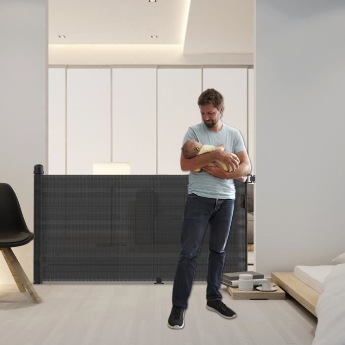 YOOFOR Barrière De Sécurité Escalier Rétractable Pour Bébés Et Chiens - Extensible 0-140 Cm, Hauteur 85 Cm, Ouverture à Une Main