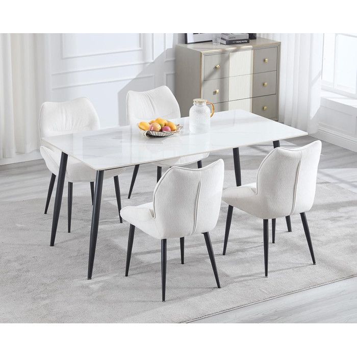 Lot De 2 Chaises De Salle à Manger En Velours Blanc - Design Scandinave, Dossier Incurvé, Pieds En Bois Massif