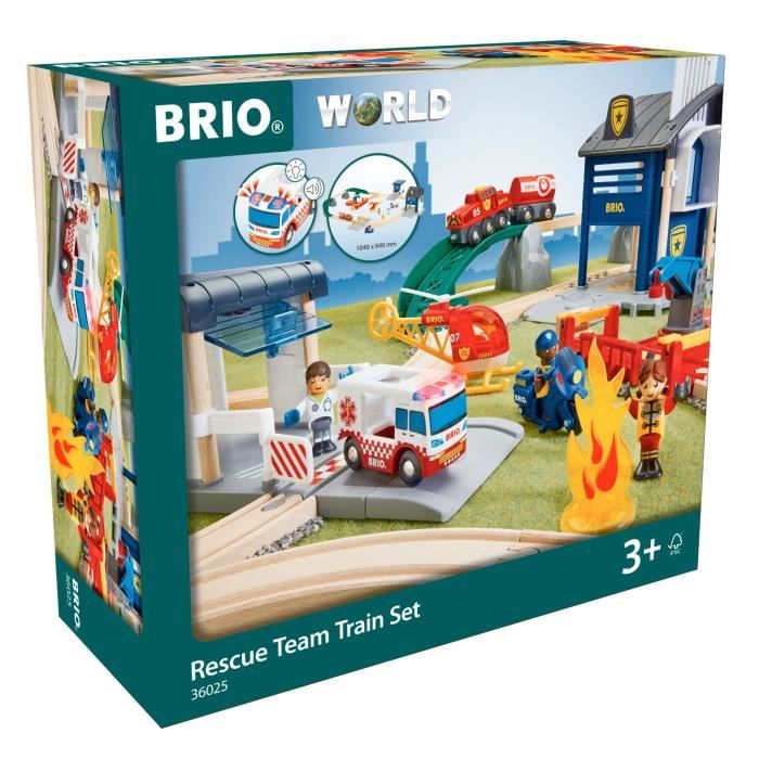 Circuit De Train En Bois Brio World - Intervention D'Urgence - 44 Pièces Avec Policiers, Pompiers, Ambulance - Jouet Enfant Dès 3 Ans Train Pompiers Police Ambulance