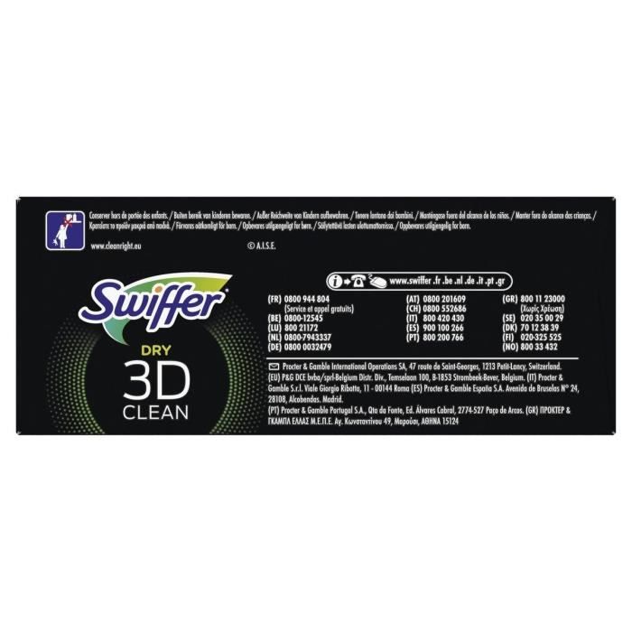 Swiffer Balai Attrape Retient Poussière 3D Clean Recharges 14 Lingettes  Sèches