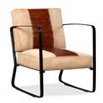 Fauteuil chaise siege lounge design club sofa salon de salon cuir veritable et toile marron-0