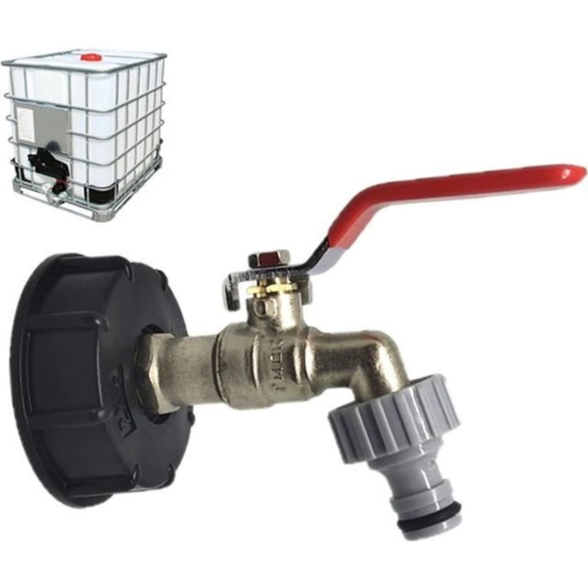 Adaptateur Robinet Pour Cuve IBC 1000L - Laiton, Filetage S60x6 - Robinet De Jardin Universel - Pour Récupération Eau