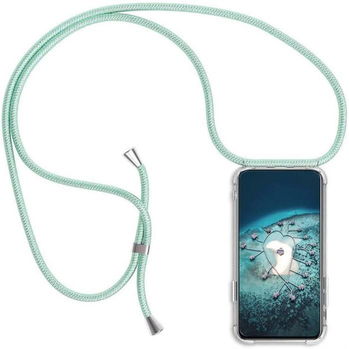Transparent TPU Bumper Housse Coque Collier RéglableTéléphone Portable Protection Cover Lanyard Case Silicone Vert Coque pour Samsung S7 