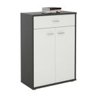 IDIMEX Buffet CALAIS, commode meuble de rangement avec 1 tiroir et 2 portes, en mélaminé gris mat et blanc mat
