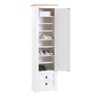 IDIMEX Armoire TEQUILA meuble de rangement avec 7 tablettes derrière 1 porte battante et 2 tiroirs, en pin massif lasuré blanc et brun