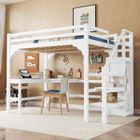 REDOM Lit mezzanine 140×200cm - Lit Enfant Avec Bureau En Forme De L, armoire ouverte Et Sommier à Lattes - Bois Blanc