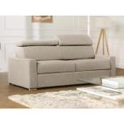 VENTE-UNIQUE Canapé 3 places convertible express en tissu VIZIR - Beige - Couchage 140 cm - Matelas 16 cm mémoire de forme DUNLOPILLO