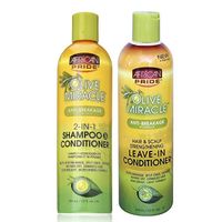 African Pride - Lot de 2 soins capillaires anti-casse Olive Miracle - shampoing et après-shampoing 2 en 1 355 ml-après-shampoing