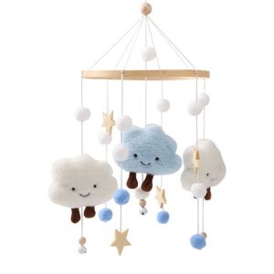HOCHET Nuage bleu - Hochets en bois pour bébé, Jouet en coton, Pendentif lapin, Cloche de lit, Rotatif, Musique, Pro